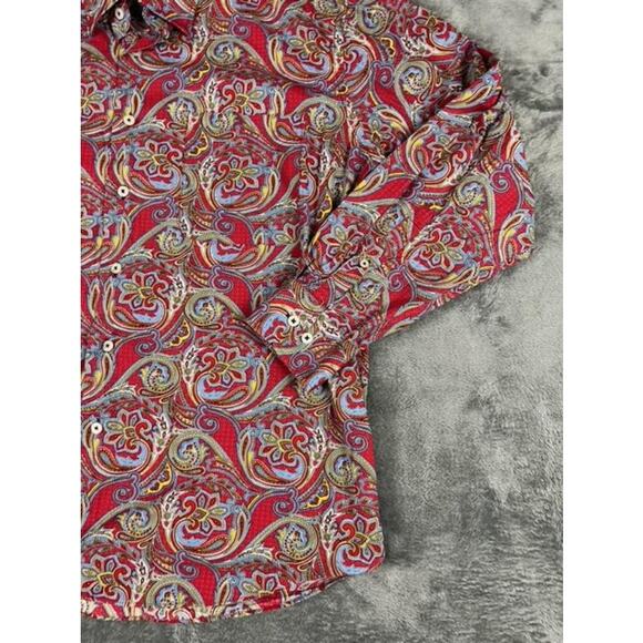 Alan Flusser Men's Red Paisley Long Sleeve Button Shirt Size L - Picture 7 of 10